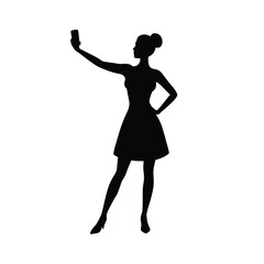 Silhouette Young Woman Taking Selfie Posing With Smartphone Fashionable Lifestyle