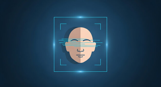 Illustration of a face being scanned by facial recognition software.