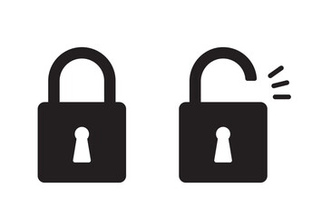 Black padlock locked and unlocked lock black icon, vector design