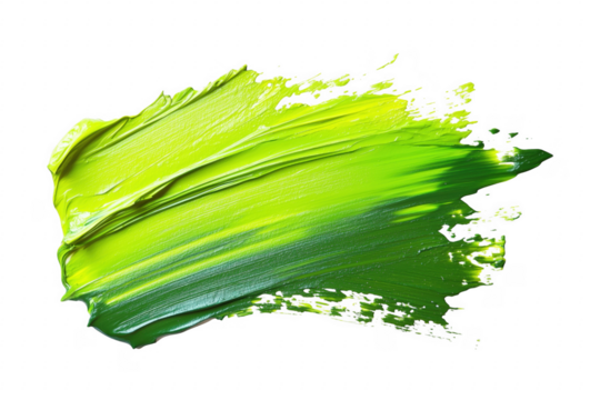 Vivid green paint stroke isolated on a transparent background