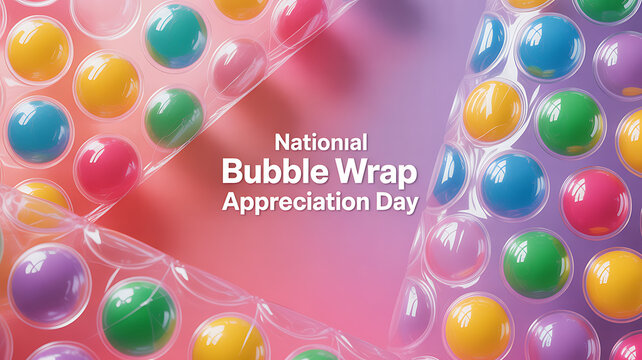 National Bubble Wrap Appreciation Day celebration with colorful bubble wrap background