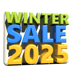 Bold 3d winter sale 2025 text with vibrant colors and shadow effect