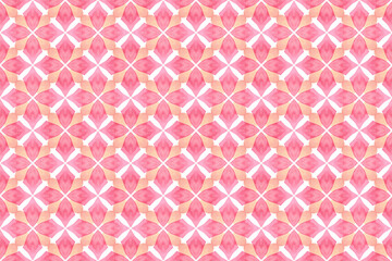 水彩画のピンクとベージュの幾何学模様、シームレスパターン背景