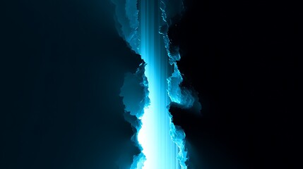 Vertical Blue Light Rift Abstract on Black Background