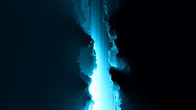 Vertical Blue Light Rift Abstract on Black Background