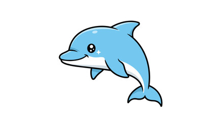Fototapeta premium Cute cartoon dolphin leaping joyfully through the ocean sea waves animal aquatic marine mammal