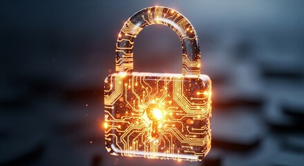A glowing digital padlock composed of intricate circuit board patterns, symbolizing cybersecurity and data protection.