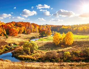 Fototapeta premium Autumnal landscape with winding river