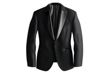 Black formal jacket with satin lapels isolated on a transparent background