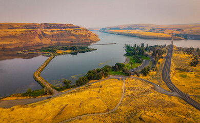 Aerial View of Palouse River and Mountains