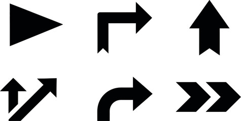 Collection of diverse black arrow icons representing direction navigation and movement concepts graphic elements