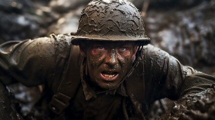 Soldier in combat, facing the harsh reality.