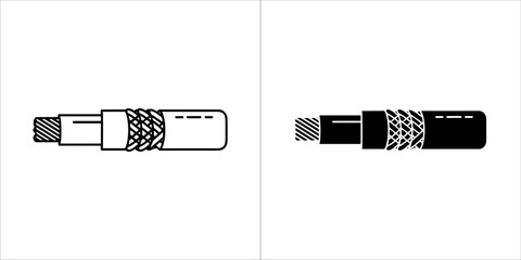 Closeup of a coaxial cable end with braided shielding