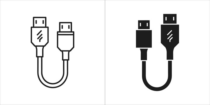 Two usba to usba cable icons, one outlined and one filled, on
