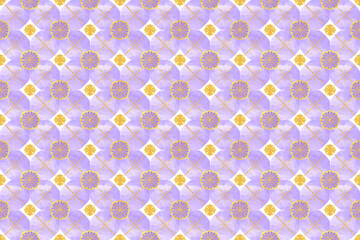 水彩画の紫と金色の幾何学模様、シームレスパターン背景