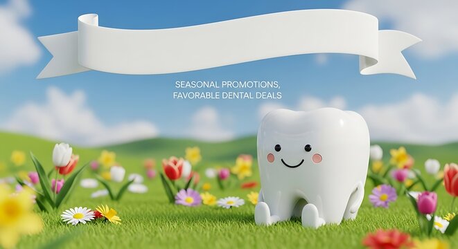 Happy Tooth in a Sunny Meadow - Dental Health Awareness.
