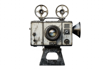 Old film camera with reels isolated on a transparent background