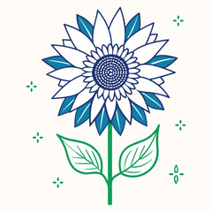 Blooming sunflower, color, light color background, cloud curves vector art illustration