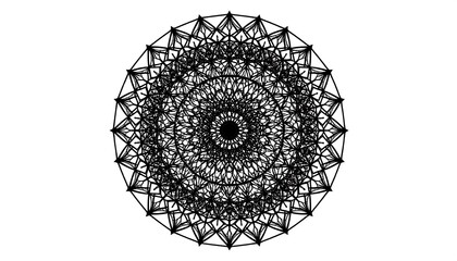 An intricate, symmetric black geometric pattern on a white background