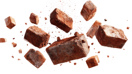 Floating Bricks and Small Pieces of Bricks isolated on transparent background Remove png, Clipping Path, pen tool