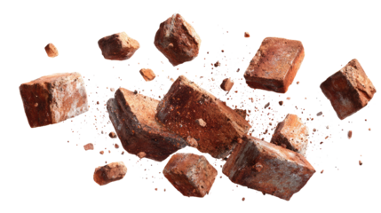 Floating Bricks and Small Pieces of Bricks isolated on transparent background Remove png, Clipping Path, pen tool
