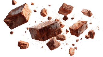 Floating Bricks and Small Pieces of Bricks isolated on transparent background Remove png, Clipping Path, pen tool
