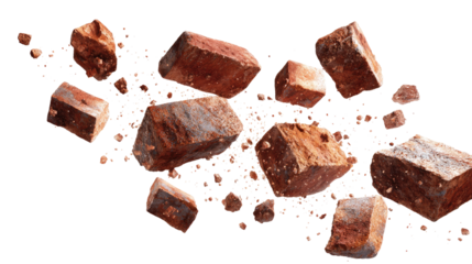 Floating Bricks and Small Pieces of Bricks isolated on transparent background Remove png, Clipping Path, pen tool