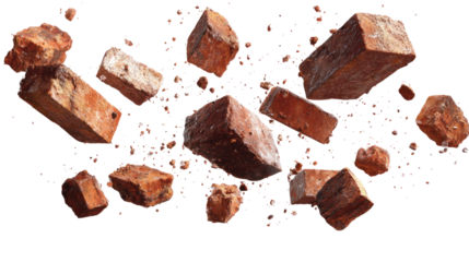 Floating Bricks and Small Pieces of Bricks isolated on transparent background Remove png, Clipping Path, pen tool