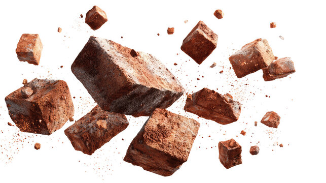 Floating Bricks and Small Pieces of Bricks isolated on transparent background Remove png, Clipping Path, pen tool