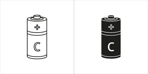 C battery icon set, outline and glyph style