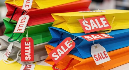 Colorful shopping bags with sale tags for Black Friday promotion  