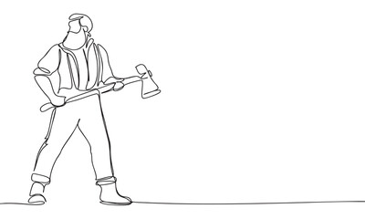 Lumberjack with Axe in Continuous Line Art Style