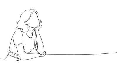 Continuous Line Drawing of a Pensive Woman