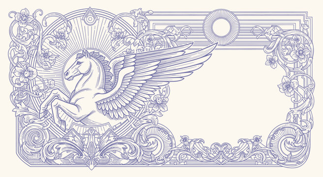 Naklejki Elegant vintage ornaments illustration with ornate floral baroque frame, mix with art nouveau, art deco style  detailed line art in classic engraving style design.