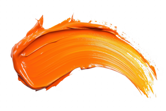 Vibrant orange paint stroke isolated on a transparent background