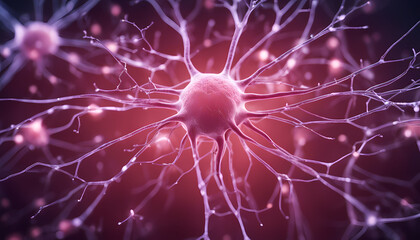 Microscopic view of a neuron with branching axons under vibrant colors in a scientific setting Generative AI