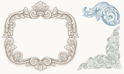 Vintage Baroque Victorian frame border, frame flower pattern vector floral engraved scroll ornament leaf retro decorative design. filigree calligraphic heraldic shield swirl