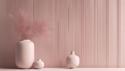 Minimalist decor featuring soft pink vases with floral arrangements in a modern interior setting Generative AI