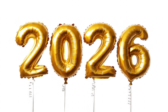 Golden number balloons celebrate isolated on a transparent background