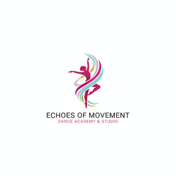 Colorful logo featuring a dancing figure with flowing ribbons against white background