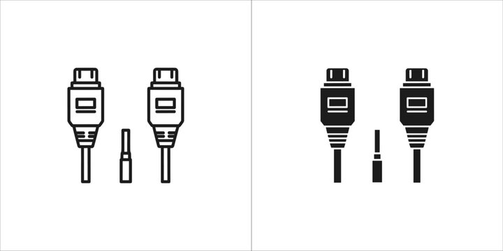 Two icons of audio connectors, one in outline and one in solid black