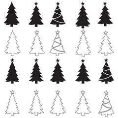 Obraz premium Pine Tree Vector Set for Holiday DesignsMinimalist Christmas Tree Silhouettes.
