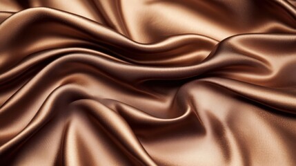 Luxurious, flowing brown silk fabric draped, close-up