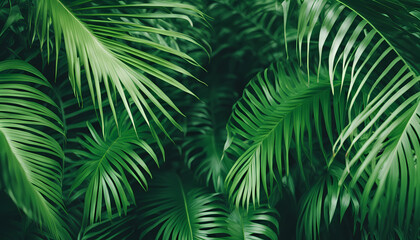Lush green palm leaves create a vibrant backdrop in a tropical garden during a sunny day Generative AI