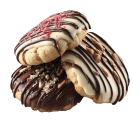 Delicious chocolate drizzled cookies bakery dessert isolated on transparent background
