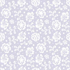 Obraz premium Delicate White Floral Lace on Lavender Mesh Texture