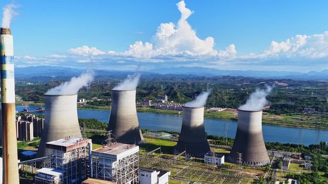 thermal power plant，nuclear power plant with cooling towers