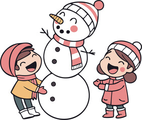 Kids Building a Snowman Together