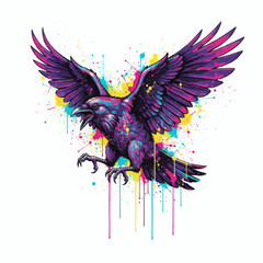 Vibrant Raven Flying Splatter Art Design
