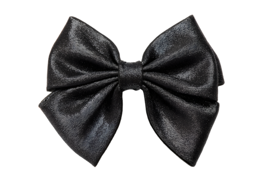 Color black bow Tie isolated on cutout PNG or transparent background. Decorate neck area. Various celebration. Gentleman Mockup, Design Template. Bow tie Man. Mens Fashion.